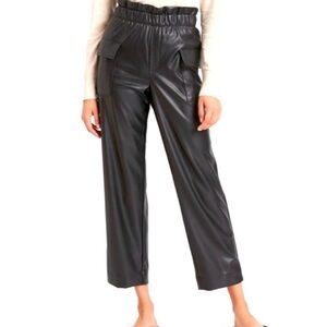 Banana Republic | Vegan Leather High-Rise Paperbag-Waist Cargo Pants Black Med